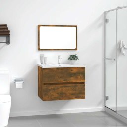 Gossi set mobilier de baie, 2 piese, stejar fumuriu, lemn prelucrat