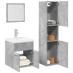 Gossi set mobilier de baie, 3 piese, gri beton, lemn compozit