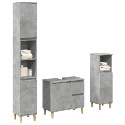 Gossi set mobilier de baie, 3 piese, gri beton, lemn compozit