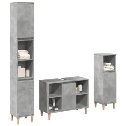 Gossi set mobilier de baie, 3 piese, gri beton, lemn compozit