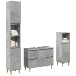 Gossi set mobilier de baie, 3 piese, gri beton, lemn compozit