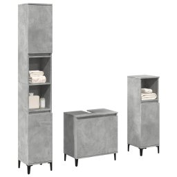 Gossi set mobilier de baie, 3 piese, gri beton, lemn compozit