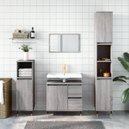 Gossi set mobilier de baie, 3 piese, gri sonoma, lemn prelucrat