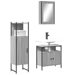 Gossi set mobilier de baie, 3 piese, gri sonoma, lemn prelucrat