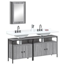 Gossi set mobilier de baie, 3 piese, gri sonoma, lemn prelucrat