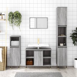 Gossi set mobilier de baie, 3 piese, gri sonoma, lemn prelucrat