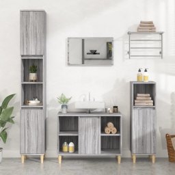 Gossi set mobilier de baie, 3 piese, gri sonoma, lemn prelucrat