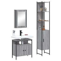 Gossi set mobilier de baie, 3 piese, gri sonoma, lemn prelucrat