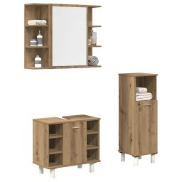 Gossi set mobilier de baie, 3 piese, stejar artizanal, lemn prelucrat