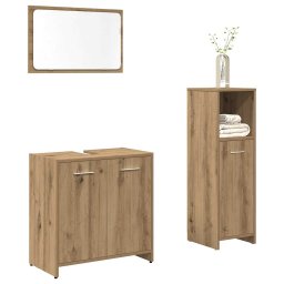 Gossi set mobilier de baie, 3 piese, stejar artizanal, lemn prelucrat