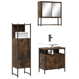 Gossi set mobilier de baie, 3 piese, stejar fumuriu, lemn prelucrat