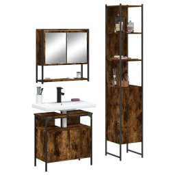 Gossi set mobilier de baie, 3 piese, stejar fumuriu, lemn prelucrat