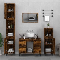 Gossi set mobilier de baie, 3 piese, stejar fumuriu, lemn prelucrat
