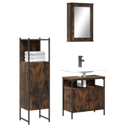 Gossi set mobilier de baie, 3 piese, stejar fumuriu, lemn prelucrat