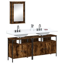 Gossi set mobilier de baie, 3 piese, stejar fumuriu, lemn prelucrat