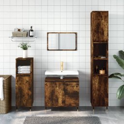 Gossi set mobilier de baie, 3 piese, stejar fumuriu, lemn prelucrat