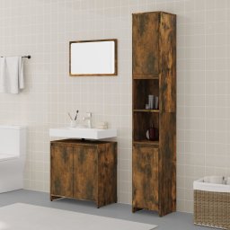 Gossi set mobilier de baie, 3 piese, stejar fumuriu, lemn prelucrat
