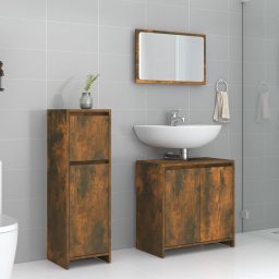 Gossi set mobilier de baie, 3 piese, stejar fumuriu, lemn prelucrat