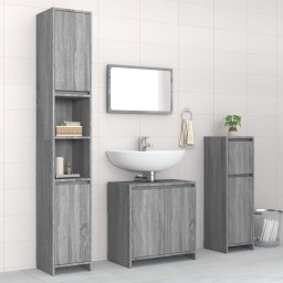 Gossi set mobilier de baie, 4 piese, gri sonoma, lemn prelucrat