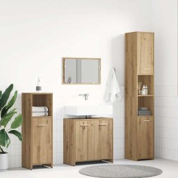 Gossi set mobilier de baie, 4 piese, stejar artizanal, lemn prelucrat