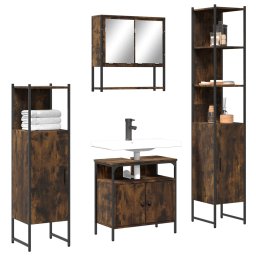 Gossi set mobilier de baie, 4 piese, stejar fumuriu, lemn prelucrat