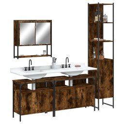 Gossi set mobilier de baie, 4 piese, stejar fumuriu, lemn prelucrat