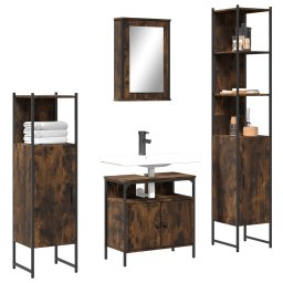Gossi set mobilier de baie, 4 piese, stejar fumuriu, lemn prelucrat