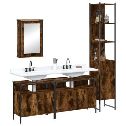 Gossi set mobilier de baie, 4 piese, stejar fumuriu, lemn prelucrat
