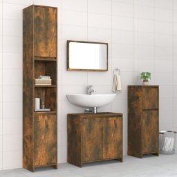 Gossi set mobilier de baie, 4 piese, stejar fumuriu, lemn prelucrat