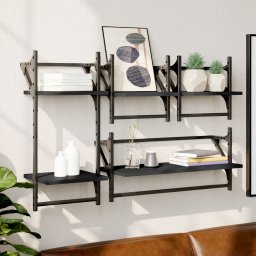 Gossi set rafturi perete cu bare, 4 buc. negru lemn prelucrat