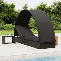 Gossi sezlong cu acoperis rotund, negru, 211x57x140 cm, poliratan