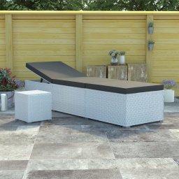 Gossi sezlong cu perna si masuta de ceai, alb, poliratan