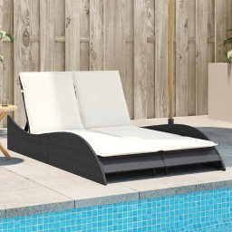 Gossi sezlong cu perne, negru, 114x205x73 cm, poliratan