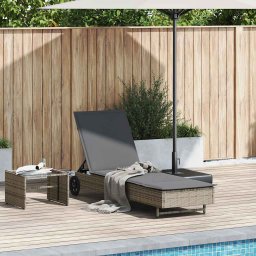 Gossi sezlong cu roti si perna, gri, poliratan