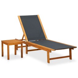 Gossi Șezlong de plaja cu masa, lemn masiv de acacia & textilena
