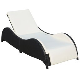 Gossi Șezlong de plaja cu perna, negru, poliratan