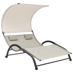 Gossi sezlong de plaja dublu cu baldachin, crem, textilena