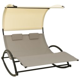 Gossi Șezlong de plaja dublu cu baldachin, gri taupe&crem, textilena