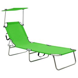 Gossi sezlong pliabil cu copertina, verde, aluminiu