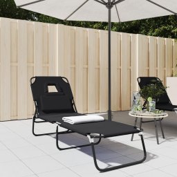 Gossi sezlong pliabil negru tesatura oxford&otel vopsit electrostatic