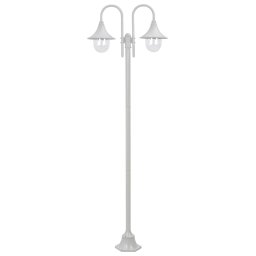 Gossi stalp cu lumini de gradina e27 220 cm, aluminiu 2 lampi, alb