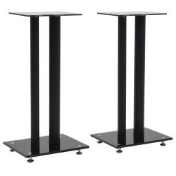 Gossi standuri boxe 2 buc, sticla securizata, design 2 coloane, negru