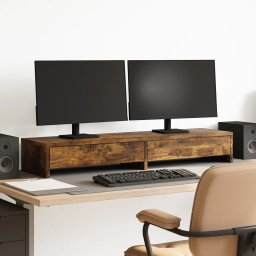 Gossi suport monitor cu sertare, stejar fumuriu, 100x27x15 cm, lemn