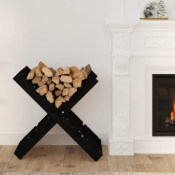 Gossi suport pentru busteni negru 47x39,5x48 cm lemn masiv de pin