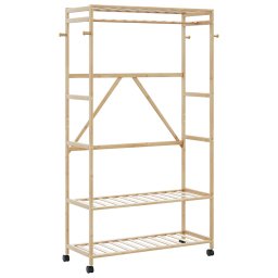 Gossi suport pentru haine cu rafturi si roti 110x40x180 cm bambus