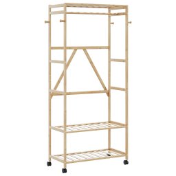 Gossi suport pentru haine cu rafturi si roti 90x40x179,5 cm bambus