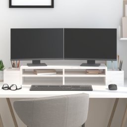 Gossi suport pentru monitor, alb, 100x27,5x15 cm, lemn masiv pin