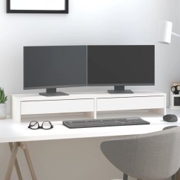 Gossi suport pentru monitor, alb, 100x27x15 cm, lemn masiv pin