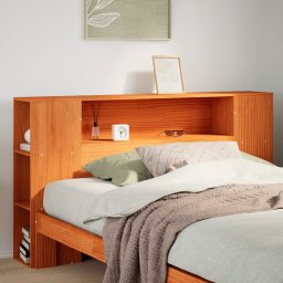 Gossi tablie de pat cu depozitare maro ceruit, 140 cm, lemn masiv pin
