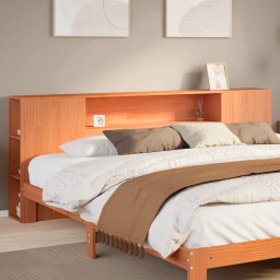 Gossi tablie de pat cu depozitare maro ceruit, 200 cm, lemn masiv pin